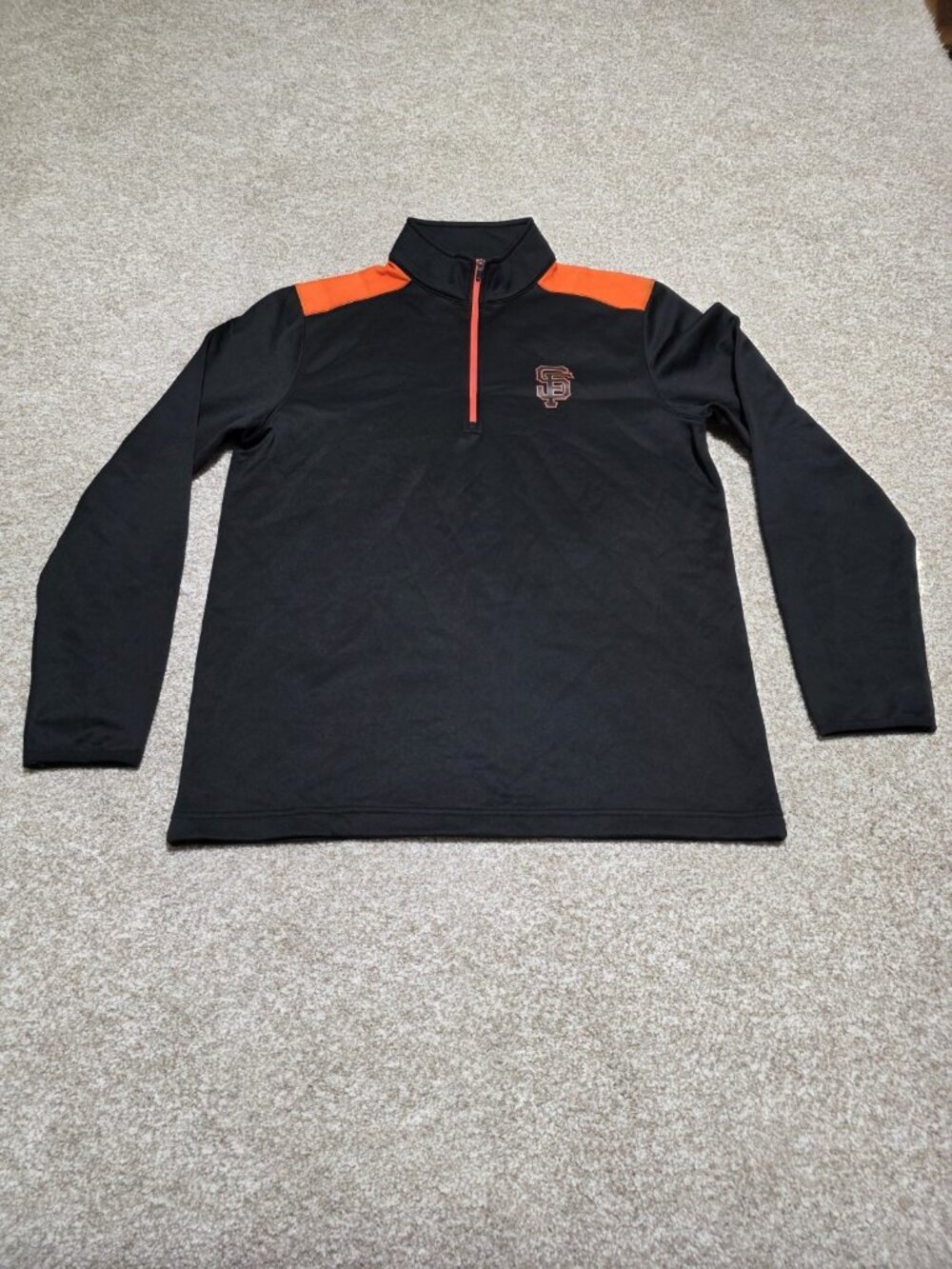 MLB San Francisco Giants Quarter Zip Black Orange Pullover Sweater Size Large